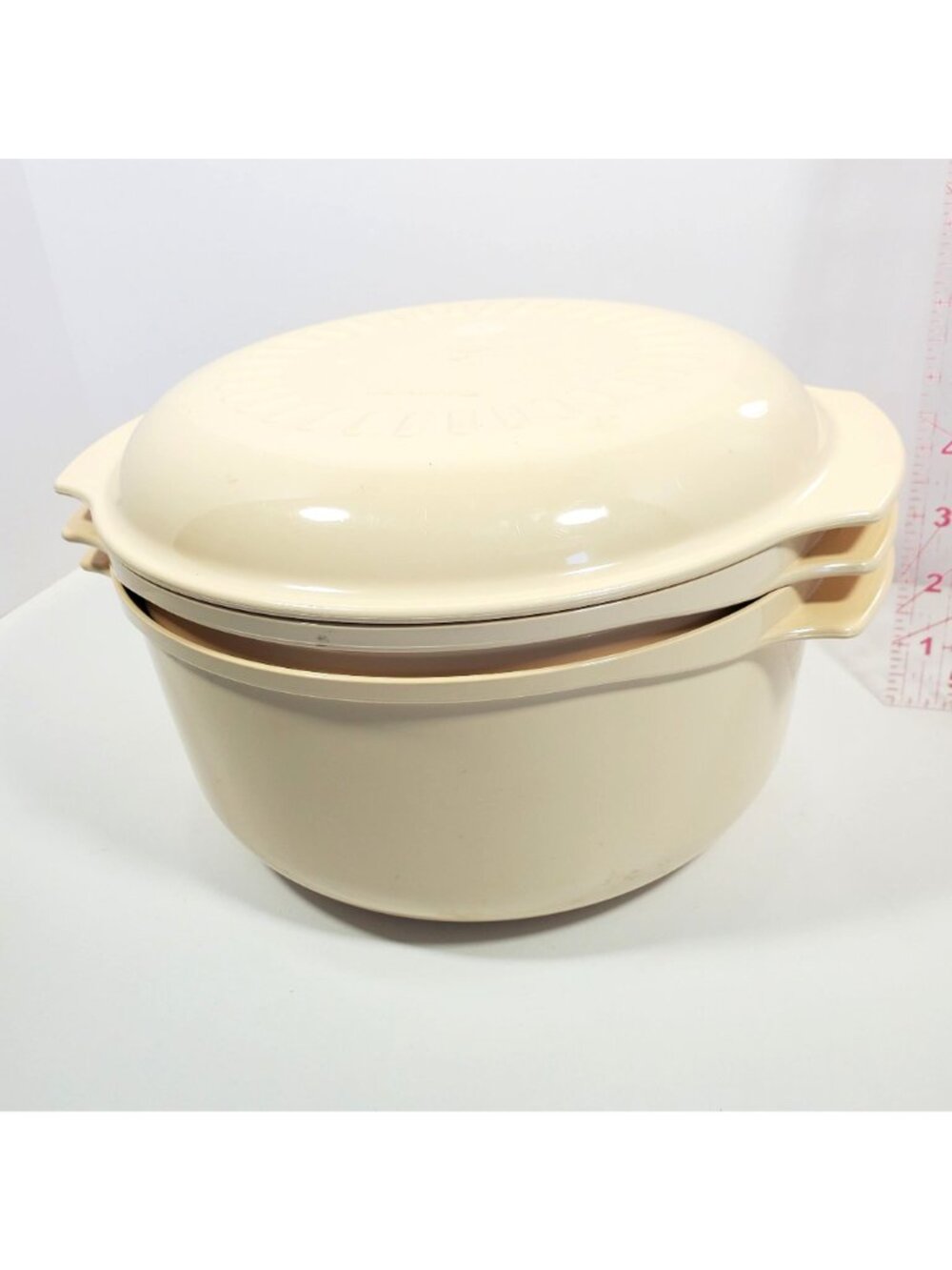 Tupperware Stack Cooker Almond Beige 3, 1 3/4, 1 Quart Lot Barely Used w Manual - Picture 12 of 13